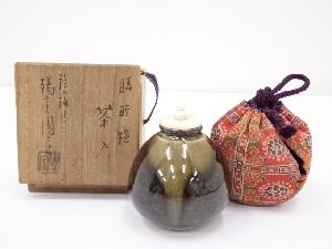膳所焼　岩崎新定造　茄子茶入（共箱）　□z